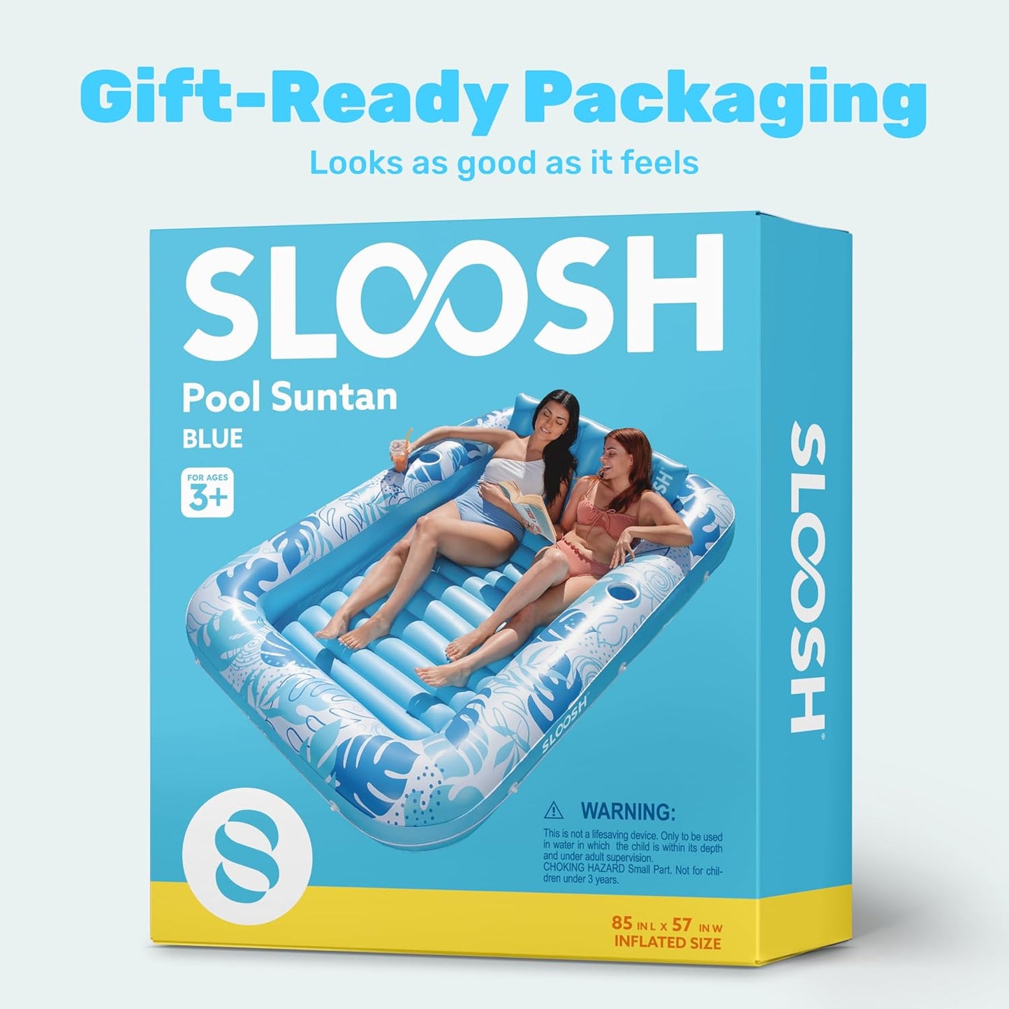 Inflatable Tanning Pool Lounger Float, 85" X 57" Extra Large Pool Floats Adult with Pillow, 4 in 1 Suntan Tub Raft Floatie,Sunbathing Bed Lounge for Water Blow up Ball Pit Party Gifts, Xl-Blue