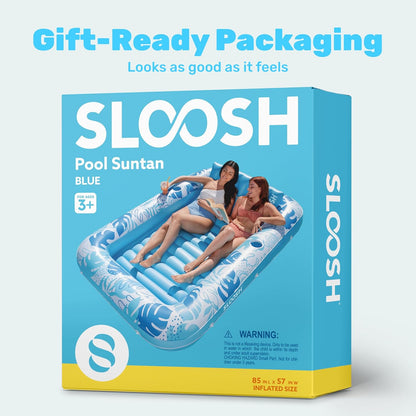Inflatable Tanning Pool Lounger Float, 85" X 57" Extra Large Pool Floats Adult with Pillow, 4 in 1 Suntan Tub Raft Floatie,Sunbathing Bed Lounge for Water Blow up Ball Pit Party Gifts, Xl-Blue