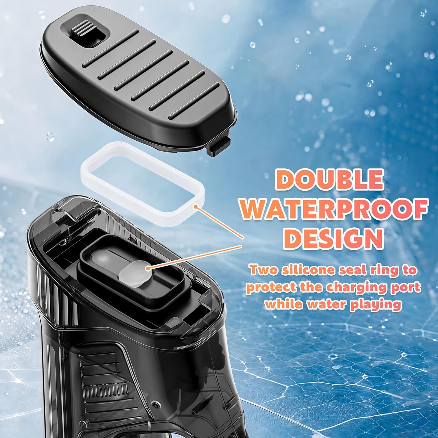 2 Pack Electric Water Gun for Adults Kids USB-C Charging Port, Automatic High Powered Squirt Gun,Powerful Shooting Long Range Auto Water Blaster, Outdoor Water Toy Pool (Black+Blue)