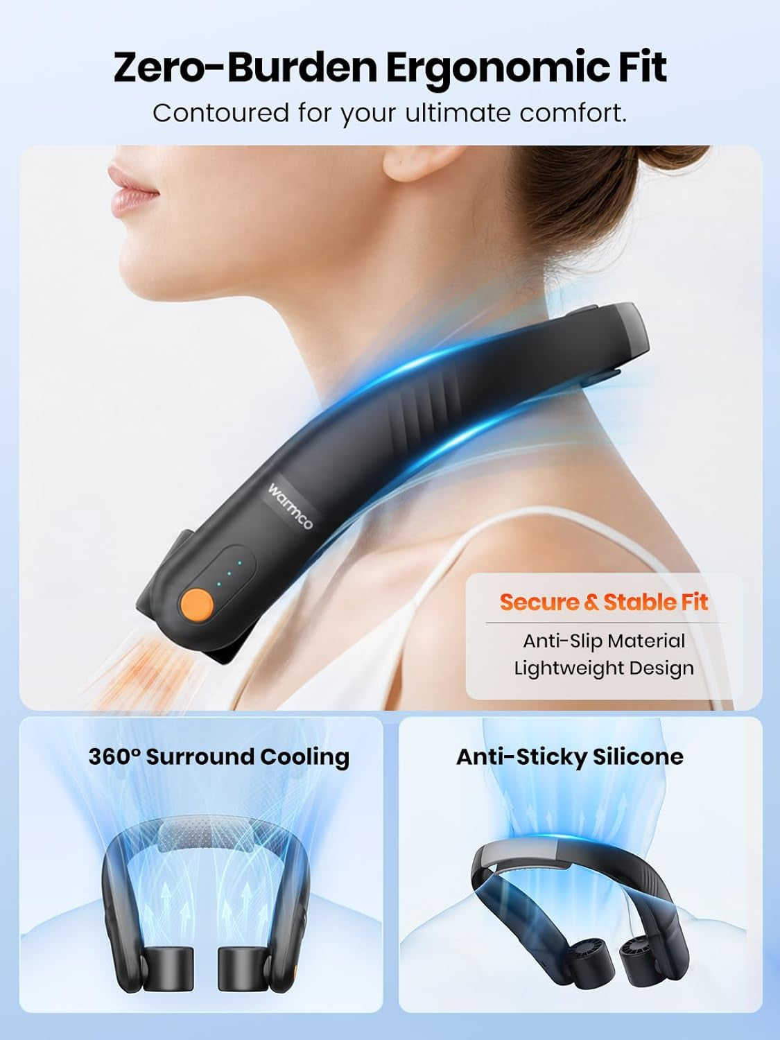 Portable Neck Fan, 5200Mah Rechargeable up to 15H, Hands-Free Wearable Fan with Dual Rotatable Vents & 60° Adjustable Airflow for Office, Travel, Camping & Outdoor