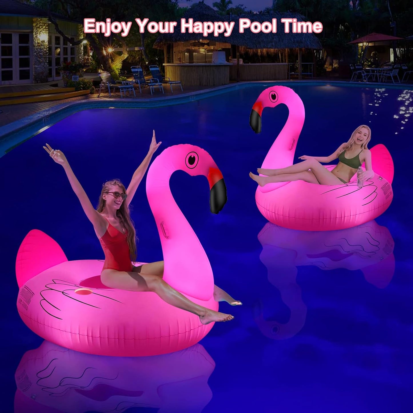Big Swan Pool Floats Solar Powered Flamingo Pool Floats Adult W/Led Color Changing Lights, 69'' Large Inflatable Pool Floaties W/Cup Holder, Lake Float Lounger, Giant Light up Flamingo Pool Float