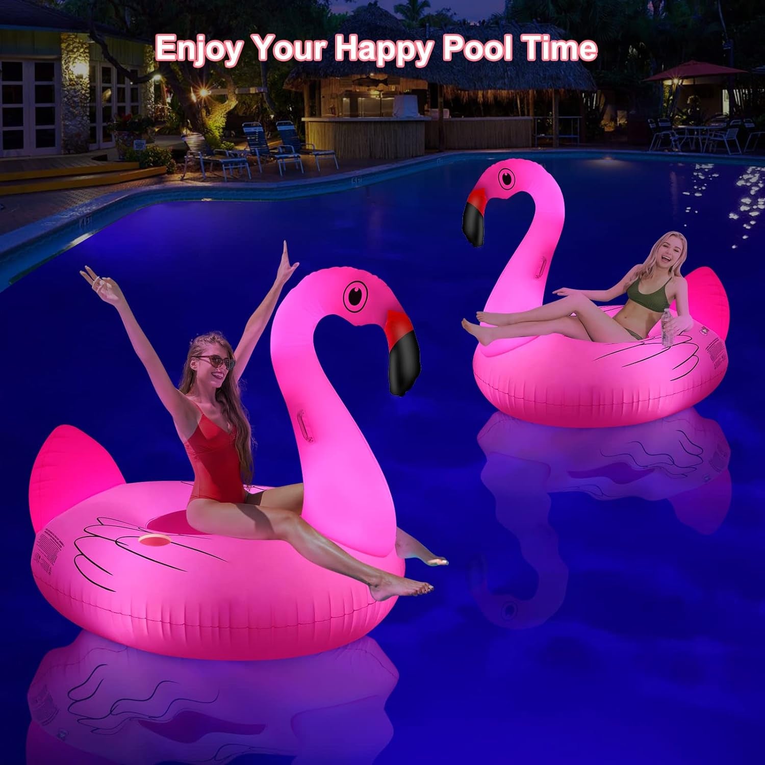 Big Swan Pool Floats Solar Powered Flamingo Pool Floats Adult W/Led Color Changing Lights, 69'' Large Inflatable Pool Floaties W/Cup Holder, Lake Float Lounger, Giant Light up Flamingo Pool Float