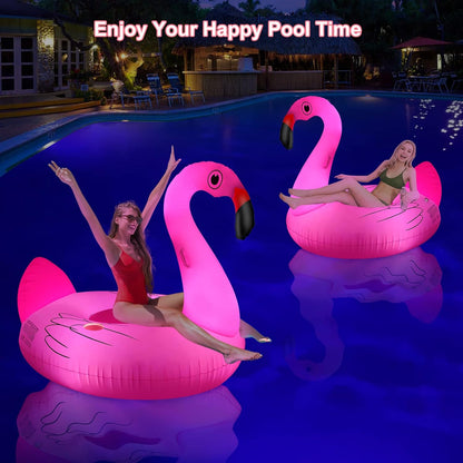 Big Swan Pool Floats Solar Powered Flamingo Pool Floats Adult W/Led Color Changing Lights, 69'' Large Inflatable Pool Floaties W/Cup Holder, Lake Float Lounger, Giant Light up Flamingo Pool Float