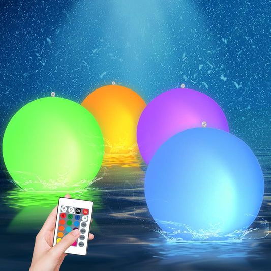 Solar Floating Ball Pool Lights 4 Pack, 14 Inch Floating Pool Lights Solar Powered W/ 16 Light Modes, Inflatable Led Light Pool Balls, Light up Beach Balls for Pool Decorations Outdoor