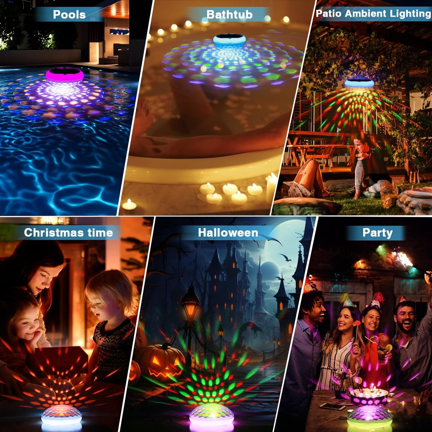Solar Floating Pool Lights(4 PCS), USB Rechargeable Pool Lights, 2600Mah 6.7" IP68 Waterproof Pool Lights That Float with Remote, RGB 13 Colors Upper and Lower Glow Hangable Floating Light