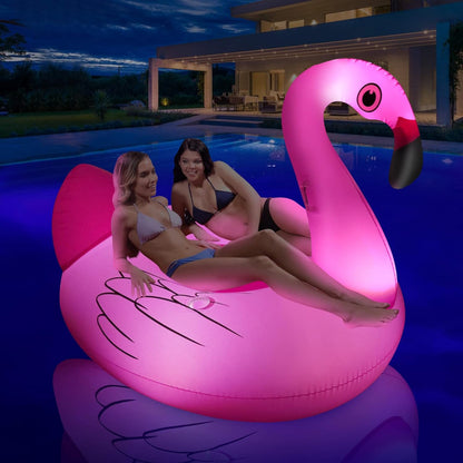 Big Swan Pool Floats Solar Powered Flamingo Pool Floats Adult W/Led Color Changing Lights, 69'' Large Inflatable Pool Floaties W/Cup Holder, Lake Float Lounger, Giant Light up Flamingo Pool Float