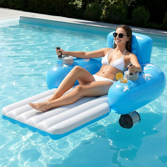 Inflatable Motorized Pool Floats for Adults - Rechargeable Pool Lounger with Dual Motors & 2 Storage Compartments, Electric Water Lounger Float, Pool Raft Holds up To250Lb, Pool Toys Adults
