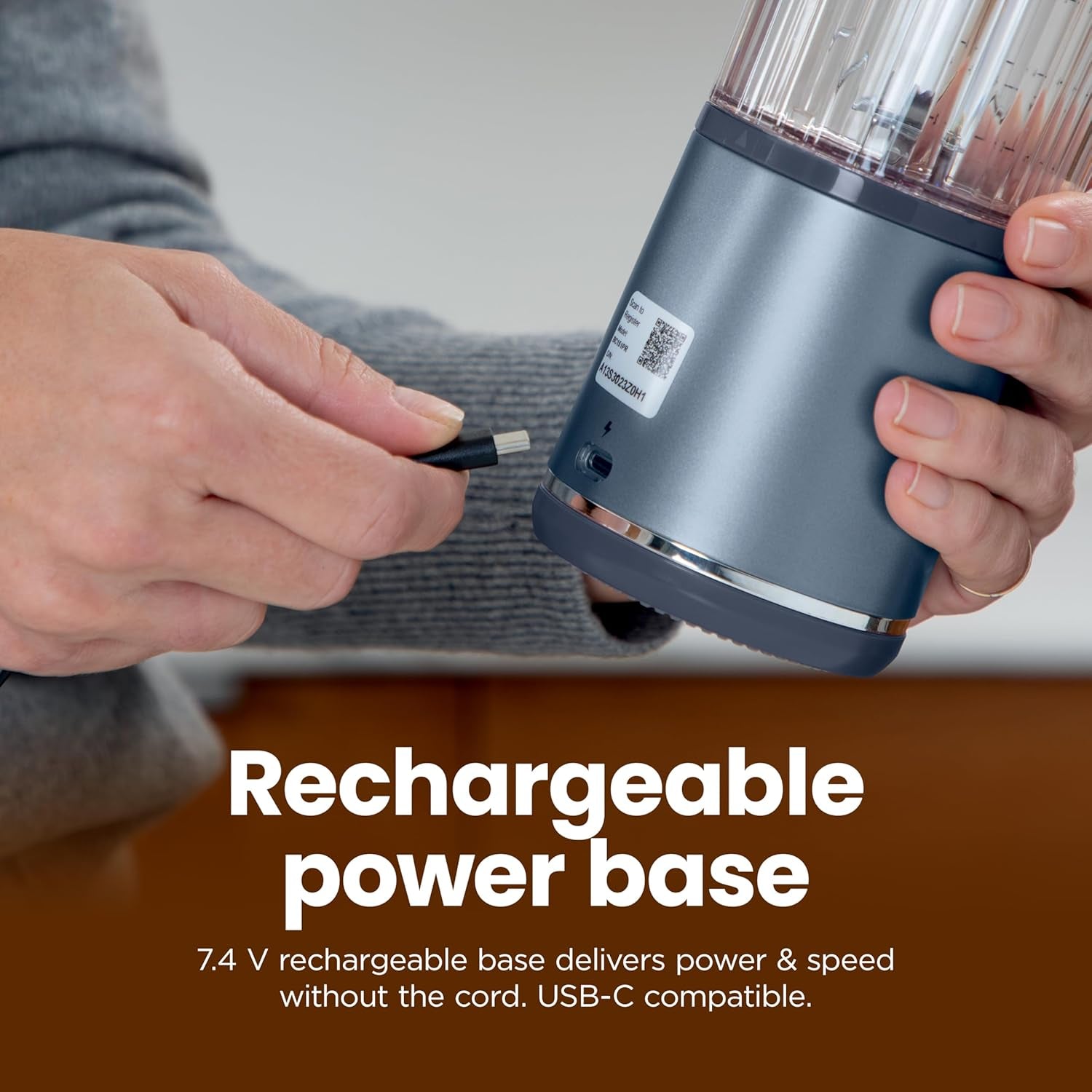 Portable Blender, Cordless, 18Oz. Vessel, Personal Blender-For Shakes & Smoothies, BPA Free, Leakproof-Lid & Sip Spout, USB-C Rechargeable, Dishwasher Safe Parts, Denim Blue