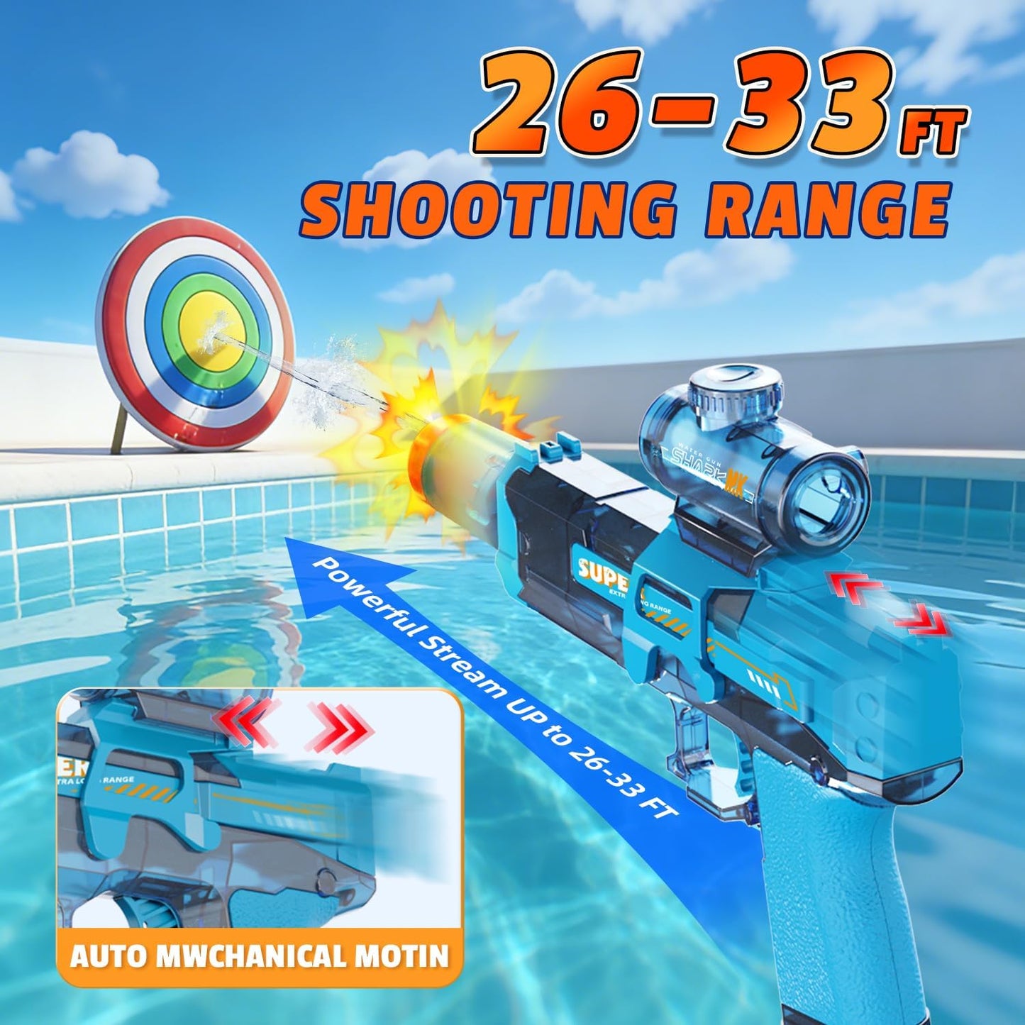 4Pcs Electric Water Gun for Kids Adults, Automatic Squirt Gun Pistol with Water Spray Sound and Led Light, Leak-Proof Rechargeable Watergun for Summer Outdoor Pool Beach Toys for Boys (Black+Blue)