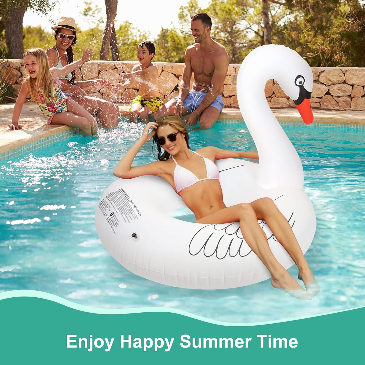 Inflatable Swan Pool Floats with Colorful Lights,  Solar LED Color Changing Swan Swim Float Rings, 42 Inch Large Pool Beach Floaties Lake Beach Floaty Summer Pool Raft Lounge for Adults