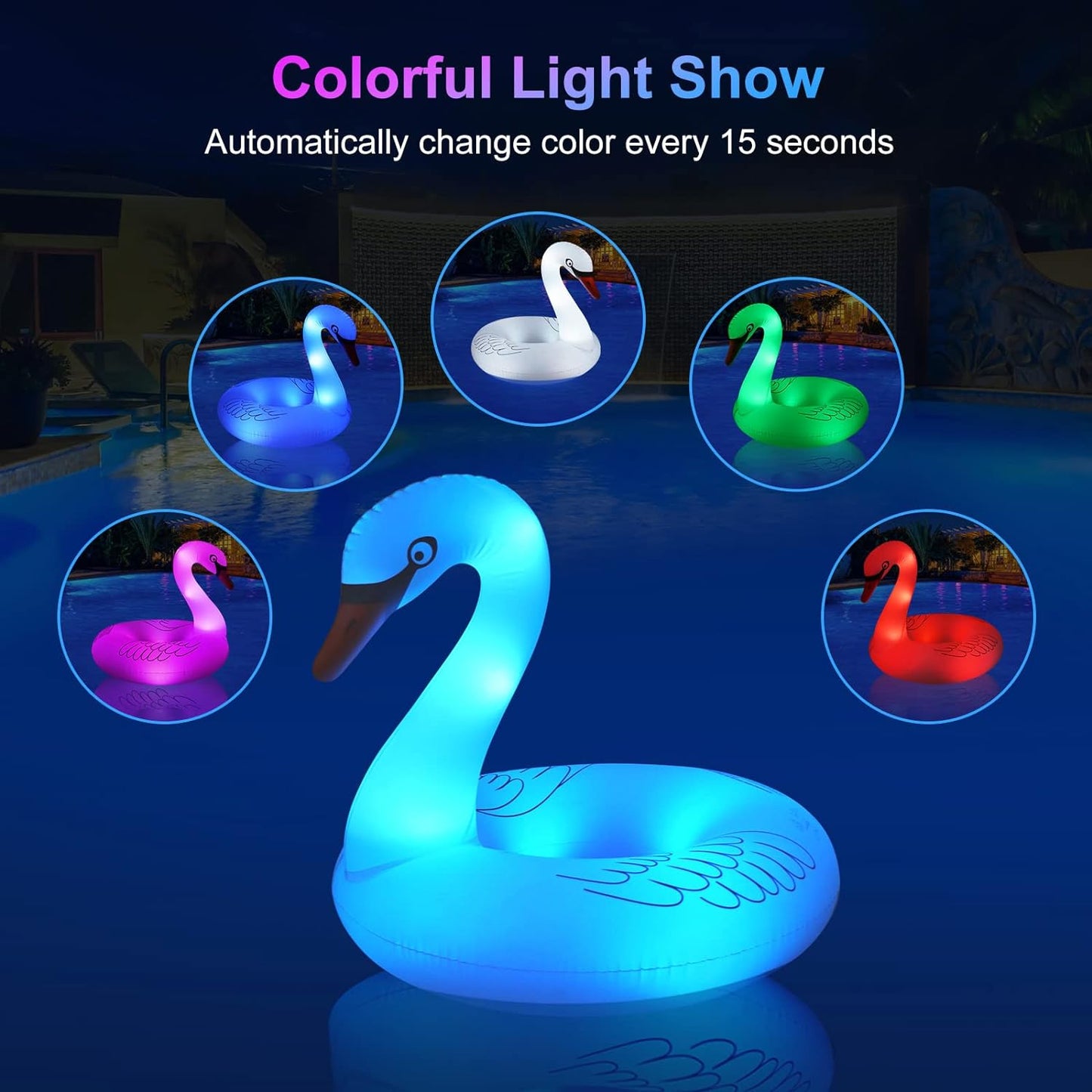 Inflatable Pool Floats, Solar Powered Large Swan Pool Float Adult, LED Color Changing