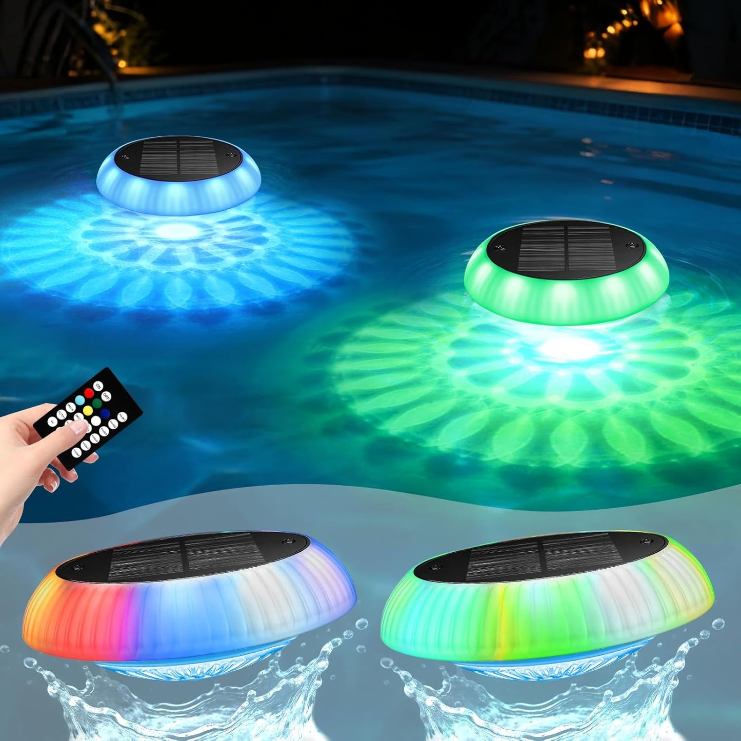 Solar Floating Pool Lights - Pool Lights, 18 RGB Lighting Modes, IP68 Waterproof, for Inground and above Ground Pool, Pool Party, Bathroom, Bathtub, Garden, Pond Decor（2Pcs）