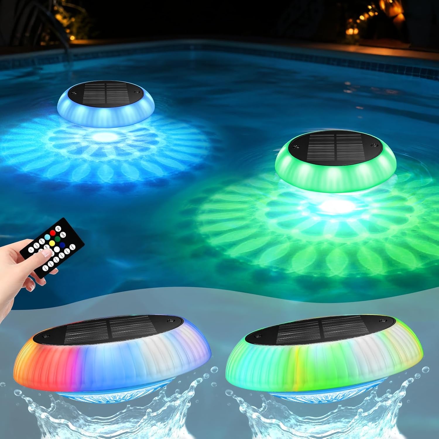 Solar Floating Pool Lights - Pool Lights, 18 RGB Lighting Modes, IP68 Waterproof, for Inground and above Ground Pool, Pool Party, Bathroom, Bathtub, Garden, Pond Decor（2Pcs）