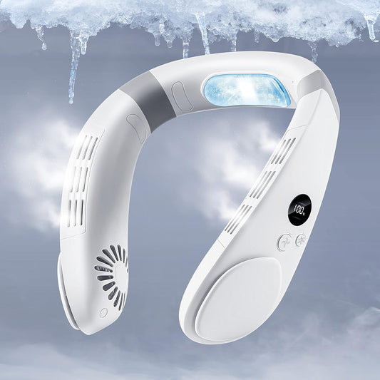 Cooling Neck Fan, 2-In-1 Neck Air Conditioner Portable Rechargeable, Wearable Personal Fan, 4400Mah Large Battery, Ergonomic Design, White