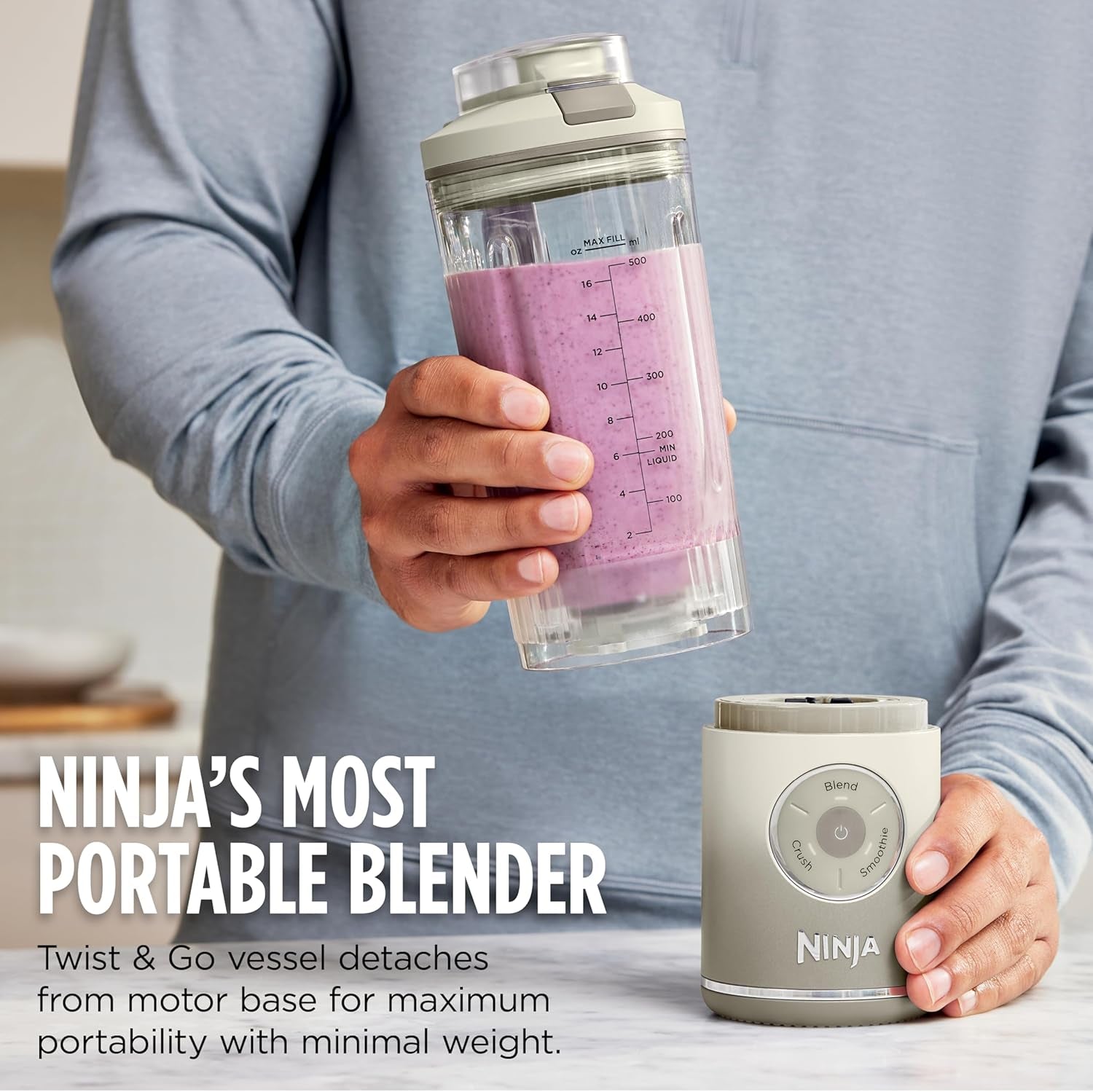 Ninja Blast Max, Portable Blender + Twist & Go, Personal Smoothie, Blend, Ice Crush, 3 Programs, Cordless, 22 Oz Removable Vessel, Dishwasher Safe, Leakproof, Navy, BC251NV