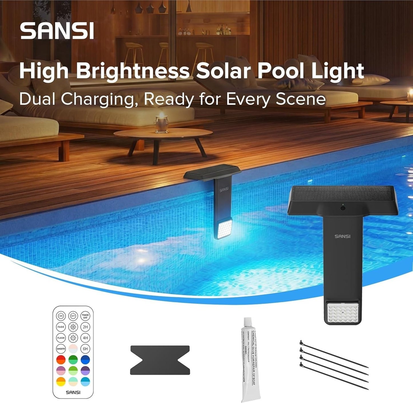 Solar Pool Lights IP68 Waterproof Underwater RGB with Remote for Inground Pool