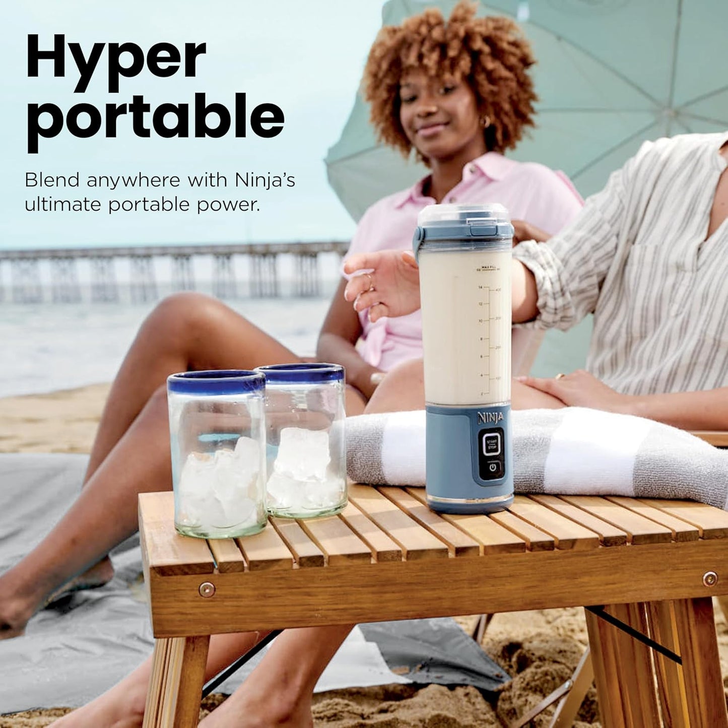 Portable Blender, Cordless, 18Oz. Vessel, Personal Blender-For Shakes & Smoothies, BPA Free, Leakproof-Lid & Sip Spout, USB-C Rechargeable, Dishwasher Safe Parts, Denim Blue