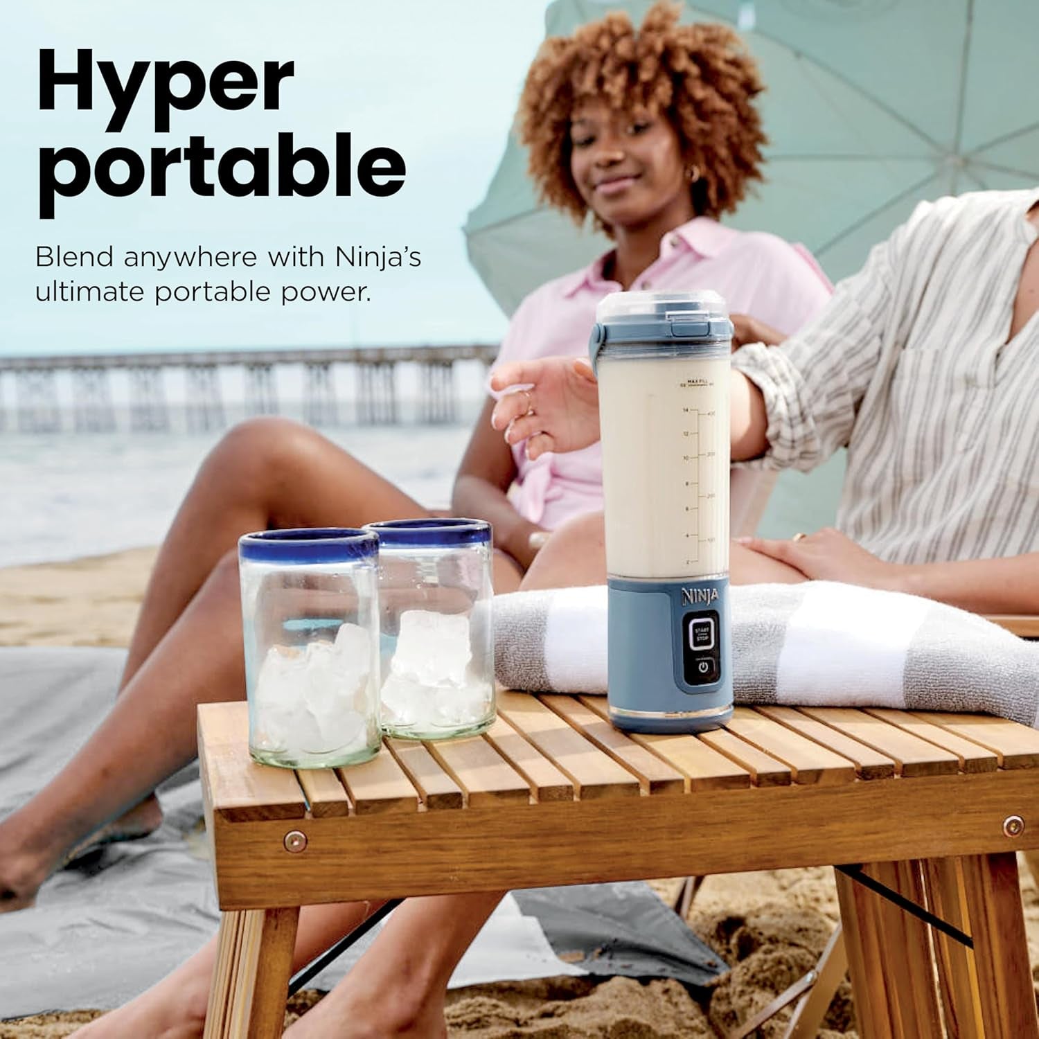 Portable Blender, Cordless, 18Oz. Vessel, Personal Blender-For Shakes & Smoothies, BPA Free, Leakproof-Lid & Sip Spout, USB-C Rechargeable, Dishwasher Safe Parts, Denim Blue