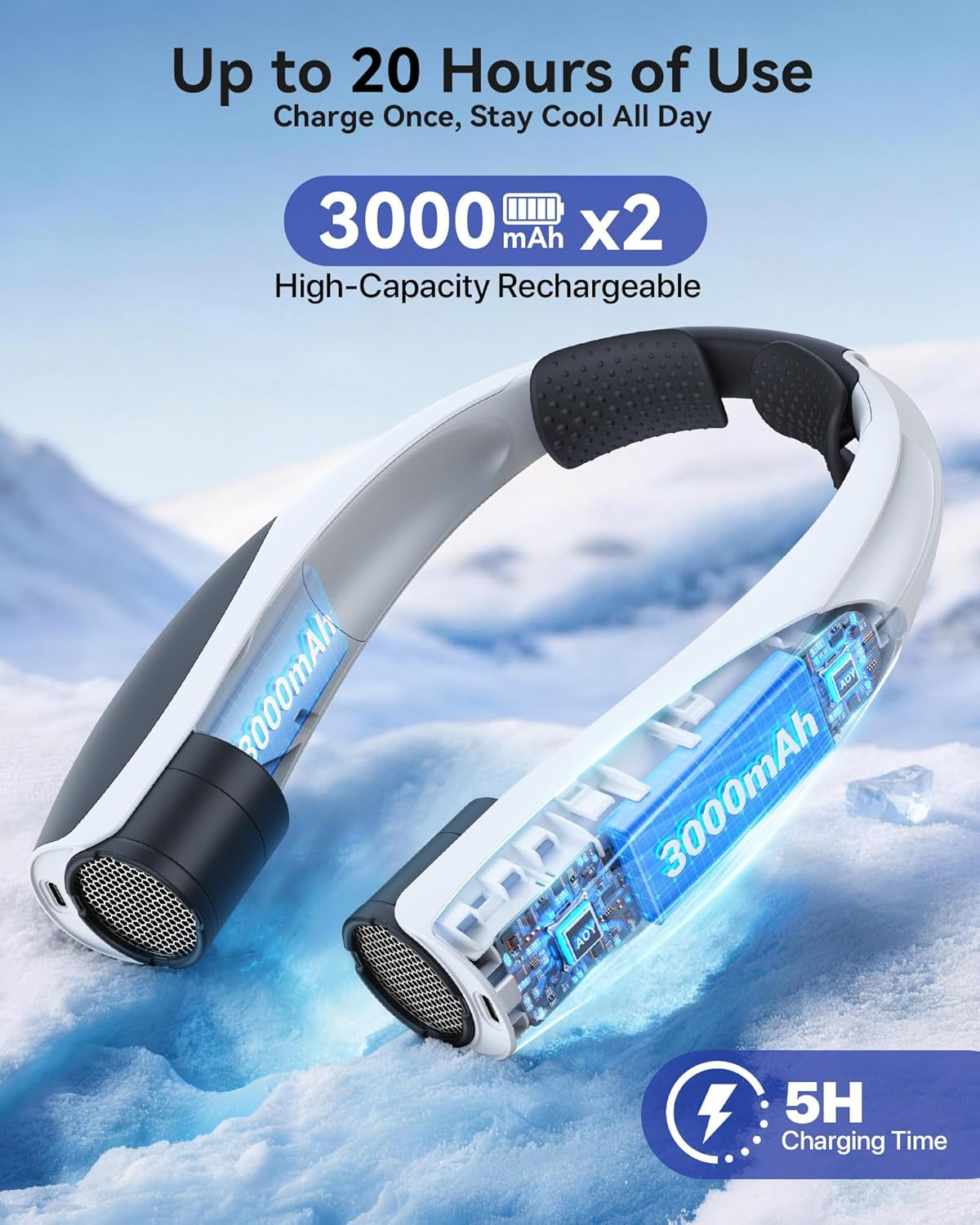 Portable Neck Fan, 20H Runtime Cooling Fan, 6 Speeds 360° Airflow Personal Fan, Rechargeable Hands Free with 6000Mah Battery Wearable Fan Gifts for Women Men Outdoor Travel Camping