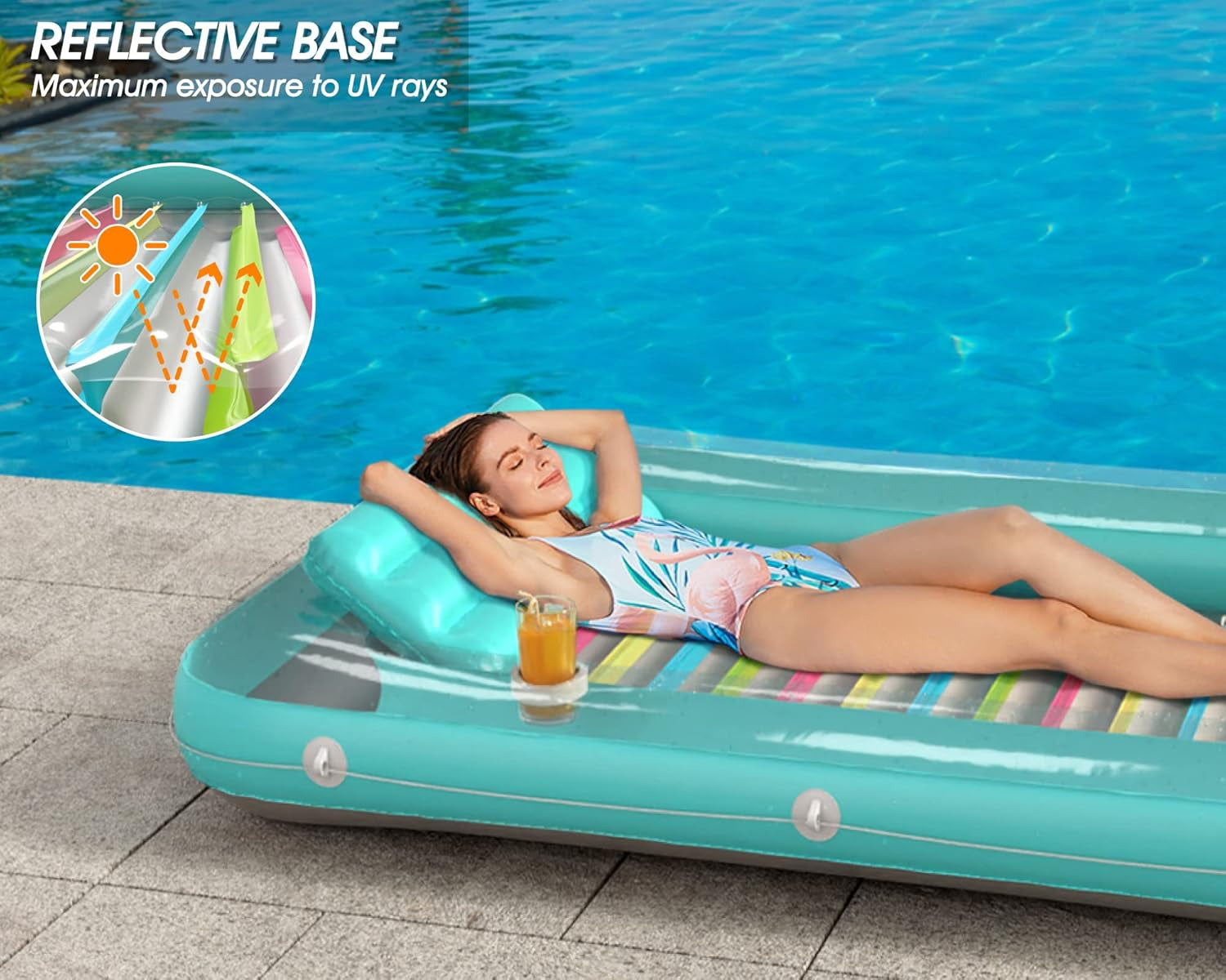 4 in 1 Inflatable Tanning Pool Lounger Float - Sunbathing Lounge Floatie Raft Toys, Water Filled Tanning Bed Mat Pad Blow up Kiddie Pool with Ball Pit for Adult, Kids (L)