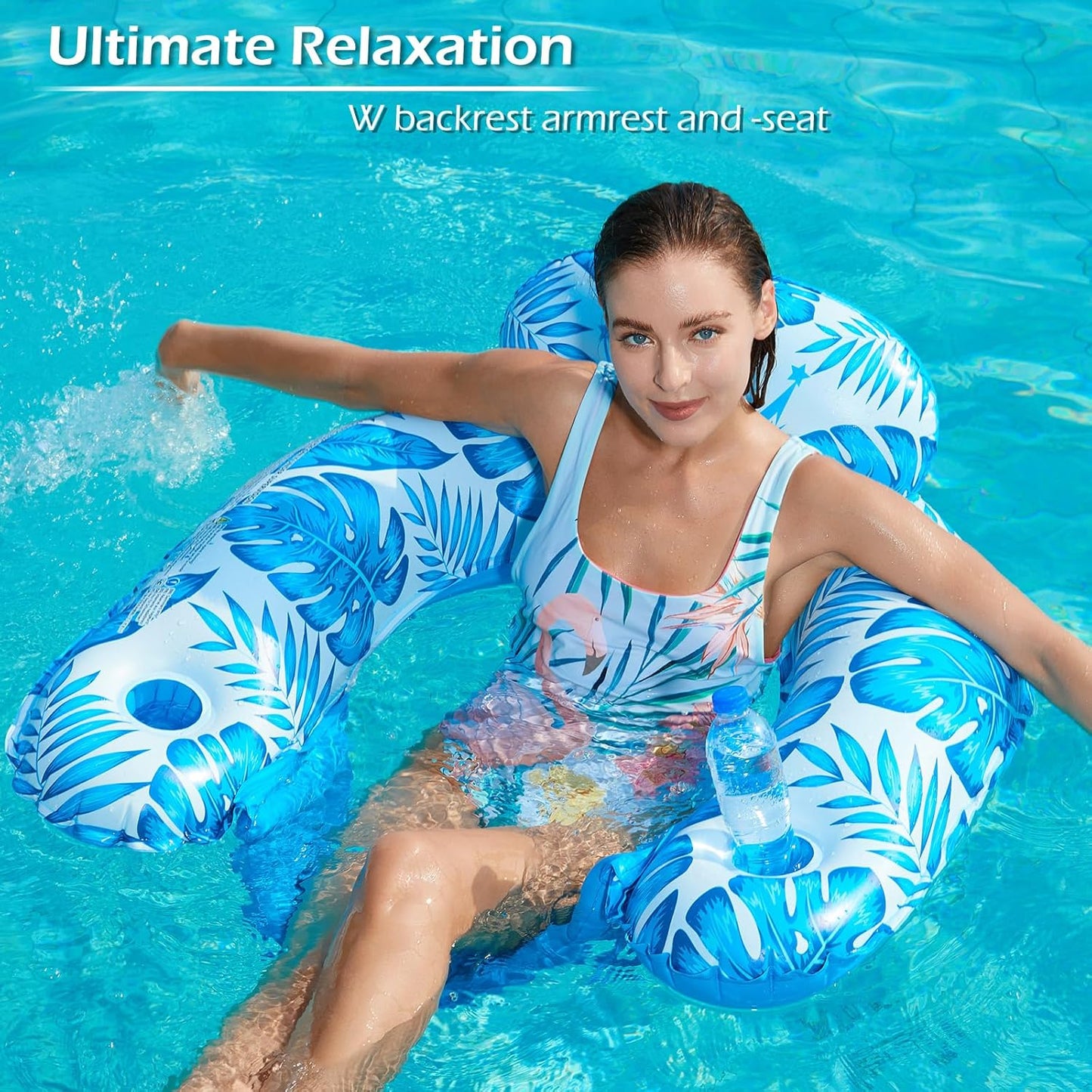Inflatable Pool Float Chair - 2Pack Floating Pool Chair Lounge Floats for Swimming Pool Water Chair Pool Lounger with Cup Holder Pool Toy Party Floaties for Adults (BG-L)