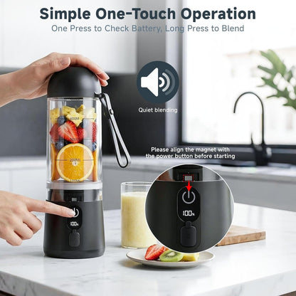 Portable Blender, 8 Blades Personal Size Smoothie Blender for Shakes, USB C Rechargeable Juicer Cup with LED Display, Travel Friendly Mini Mixer for Home, Office, Gym, 17Oz, Black