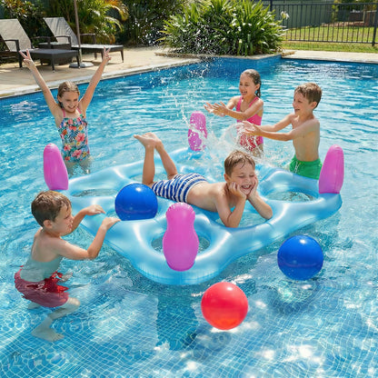 2 in 1 Pool Toys Games Set Inflatable Pool Float with 10 Balls & 8 Rings Tic-Tac-Toe Pool Games for Adults Kids, Fun Summer Party Beach Outdoor Yard Pool Game