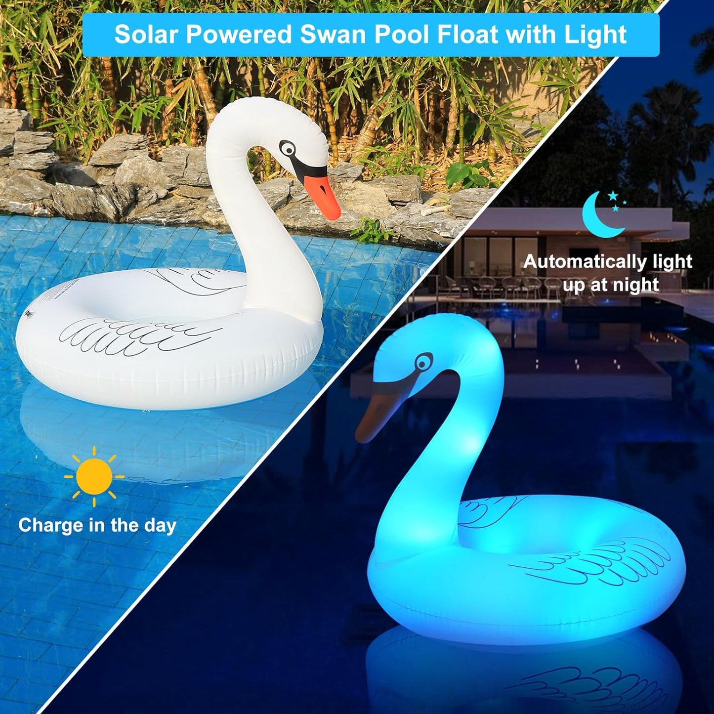Inflatable Pool Floats, Solar Powered Large Swan Pool Float Adult, LED Color Changing