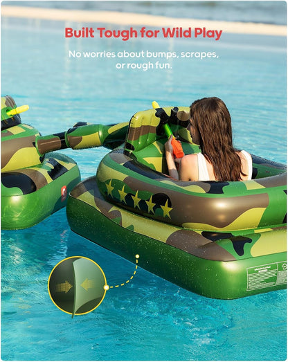 Inflatable Tank Pool Float for Adults & Kids – Ride-On Camouflage Floaty with Water Cannon, Swim Raft Toy for Boys Girls, Lake Beach Backyard Party Floaties