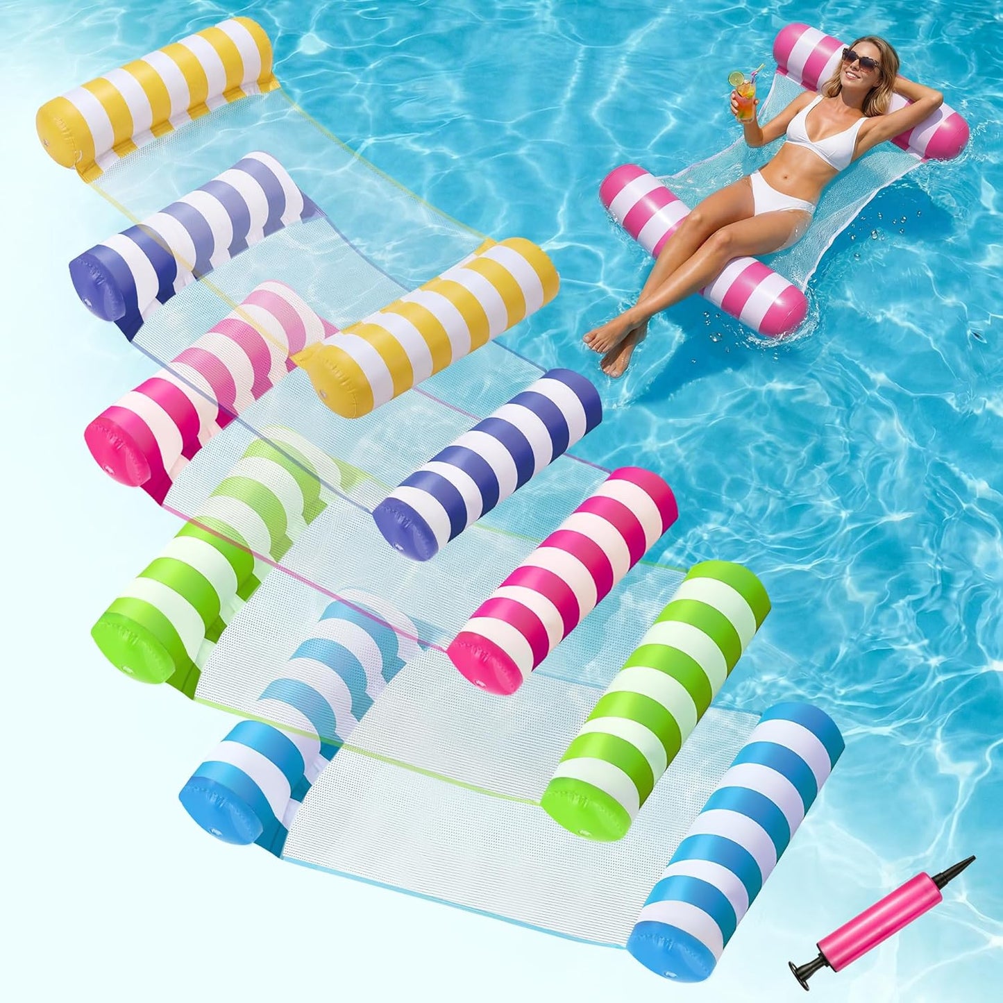 5 Pack Inflatable Pool Floats,  4-In-1 Water Hammock, Pool Floats Adult Size for Swimming Pool Party Summer Lake Water Fun (5 Pack-Multicolor)