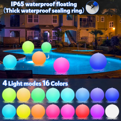 Solar Floating Ball Pool Lights 4 Pack, 14 Inch Floating Pool Lights Solar Powered W/ 16 Light Modes, Inflatable Led Light Pool Balls, Light up Beach Balls for Pool Decorations Outdoor