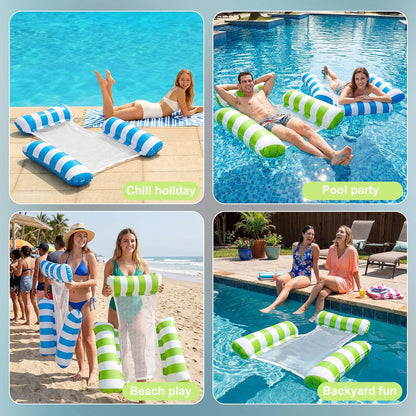 Inflatable Pool Floats Adult, 2 Pack Thick Pool Floaties Heavy Duty, Non-Stick PVC Rafts Chairs with Mesh Seat, Hammock Noodles Lounger for Summer Water Party Lake Beach