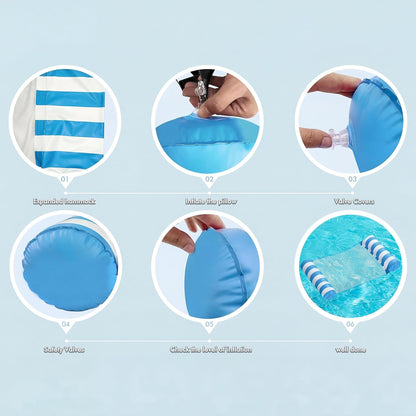 4 Pack Inflatable Pool Floats,  4-In-1 Water Hammock, Pool Floats Adult Size for Swimming Pool Party Summer Lake Water Fun