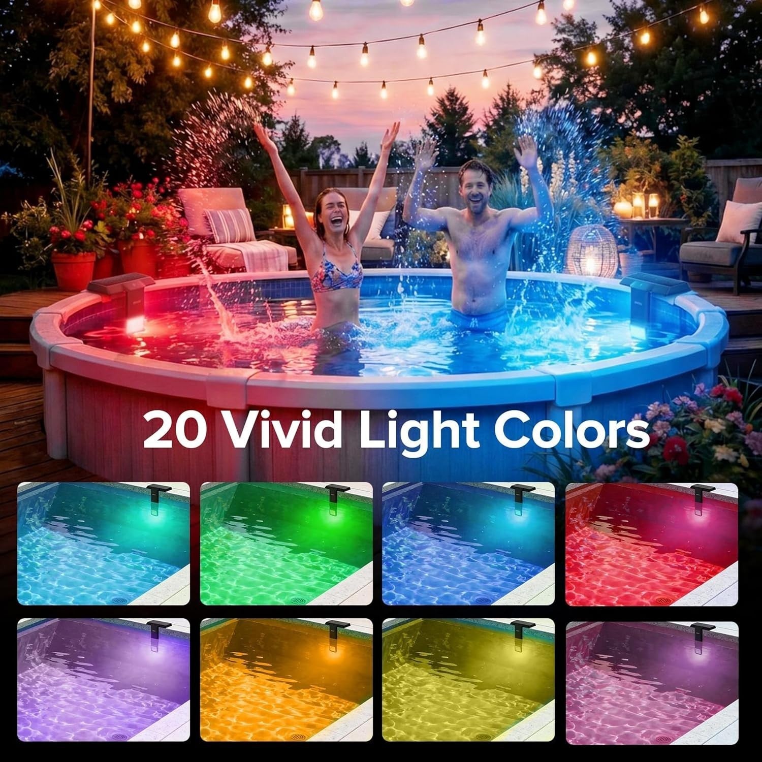 Solar Pool Lights IP68 Waterproof Underwater RGB with Remote for Inground Pool