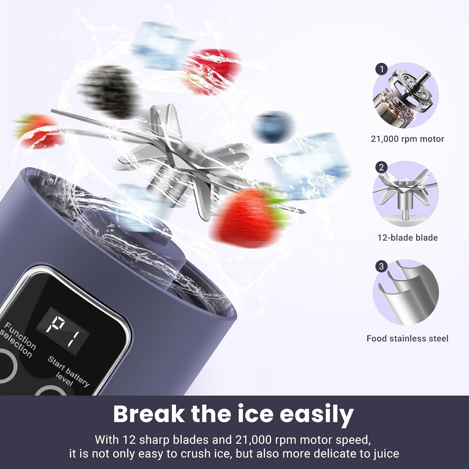 Portable Blender Personal Electric USB | 500Ml Portable Juicer for Shakes and Smoothies | Small Blender for Mixing | Compact Convenient Versatile Kitchen Small Appliance for Home (Purple)