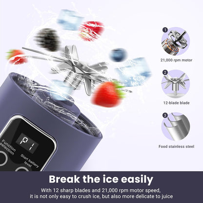 Portable Blender Personal Electric USB | 500Ml Portable Juicer for Shakes and Smoothies | Small Blender for Mixing | Compact Convenient Versatile Kitchen Small Appliance for Home (Purple)