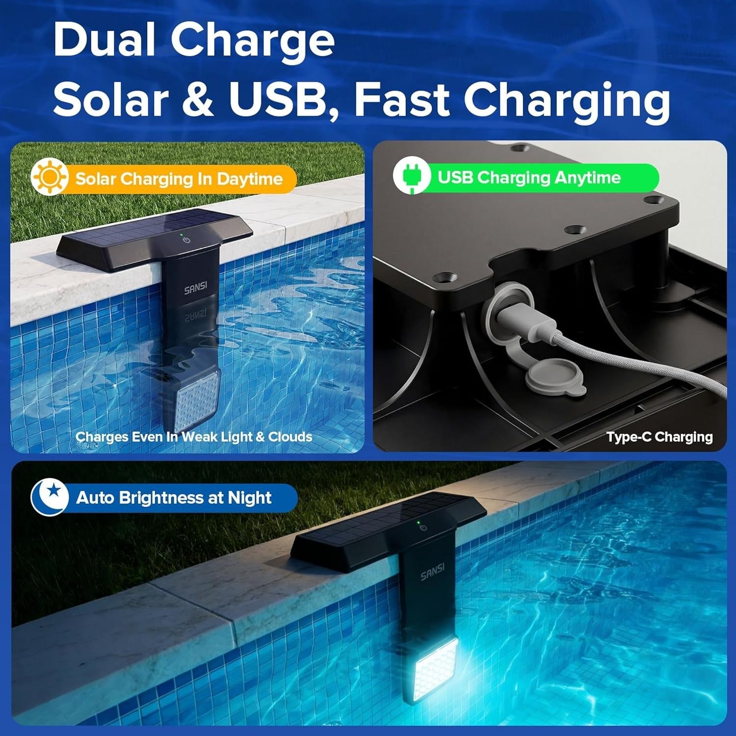SANSI Solar Pool Lights Inground & above Ground Pool IP68 Waterproof with Remote