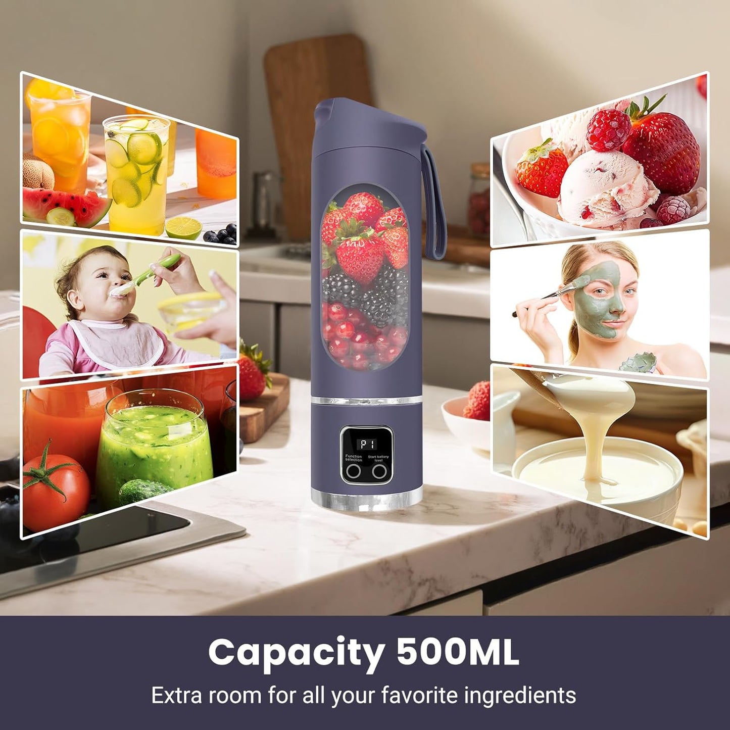 Portable Blender Personal Electric USB | 500Ml Portable Juicer for Shakes and Smoothies | Small Blender for Mixing | Compact Convenient Versatile Kitchen Small Appliance for Home (Purple)