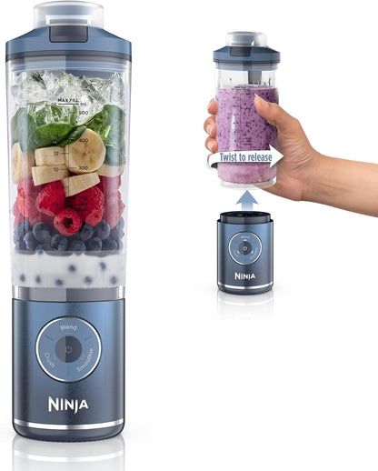 Ninja Blast Max, Portable Blender + Twist & Go, Personal Smoothie, Blend, Ice Crush, 3 Programs, Cordless, 22 Oz Removable Vessel, Dishwasher Safe, Leakproof, Navy, BC251NV