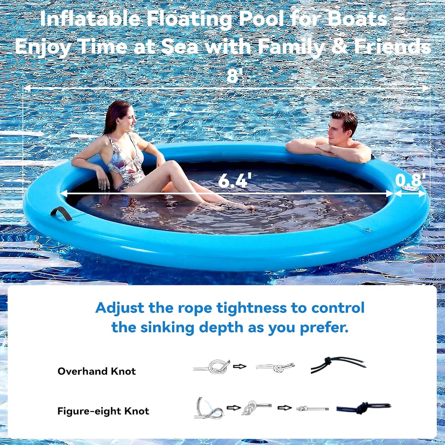 6-12FT round Inflatable Floating Dock, Sunchill Float Ring, Water Hammock Tanning Pool Floats with Woven Fabric, Manual Pump for Quick Inflate/Deflate, Fits 2-8, Ideal for Lakes, Oceans