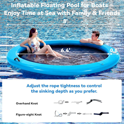 6-12FT round Inflatable Floating Dock, Sunchill Float Ring, Water Hammock Tanning Pool Floats with Woven Fabric, Manual Pump for Quick Inflate/Deflate, Fits 2-8, Ideal for Lakes, Oceans