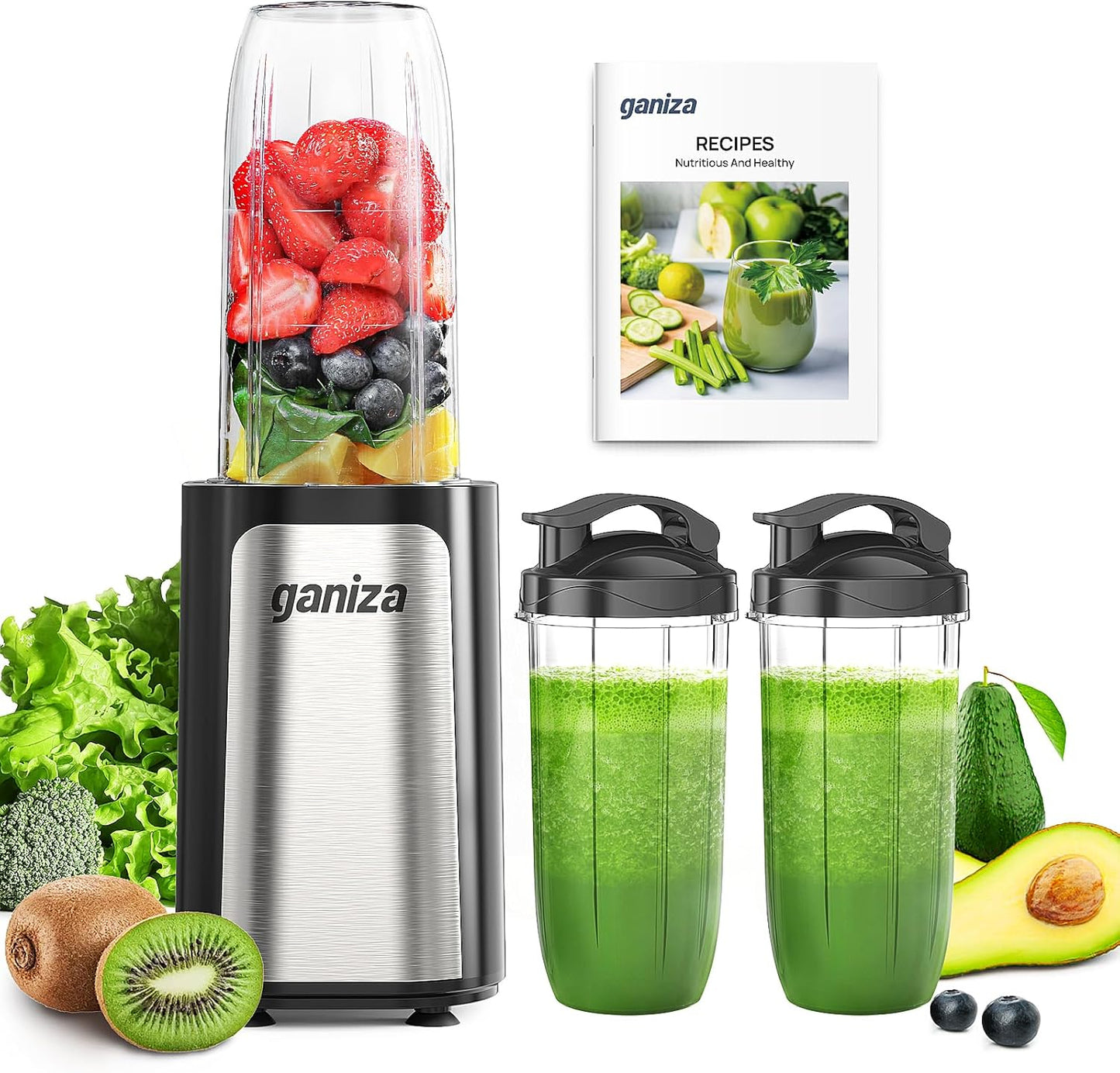 Blender for Smoothies, 14Pcs Personal Blender for Shake and Smoothies for Kitchen with 3 Portable Cups (1X24Oz & 2X17Oz), Single Serve Smoothie Maker, Nutritious Recipe