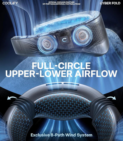 AI Neck Air Conditioner, Ultimate Cooler Max Cooling Area, Neck & Face Cooler with Adjustable Strong Wind, Rechargeable Neck Fan for Travel Gift for Dad, Husband,Black