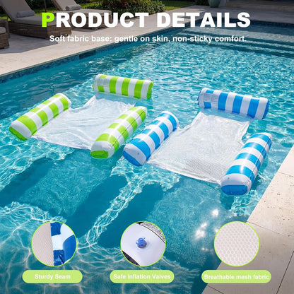 Inflatable Pool Floats Adult, 2 Pack Thick Pool Floaties Heavy Duty, Non-Stick PVC Rafts Chairs with Mesh Seat, Hammock Noodles Lounger for Summer Water Party Lake Beach