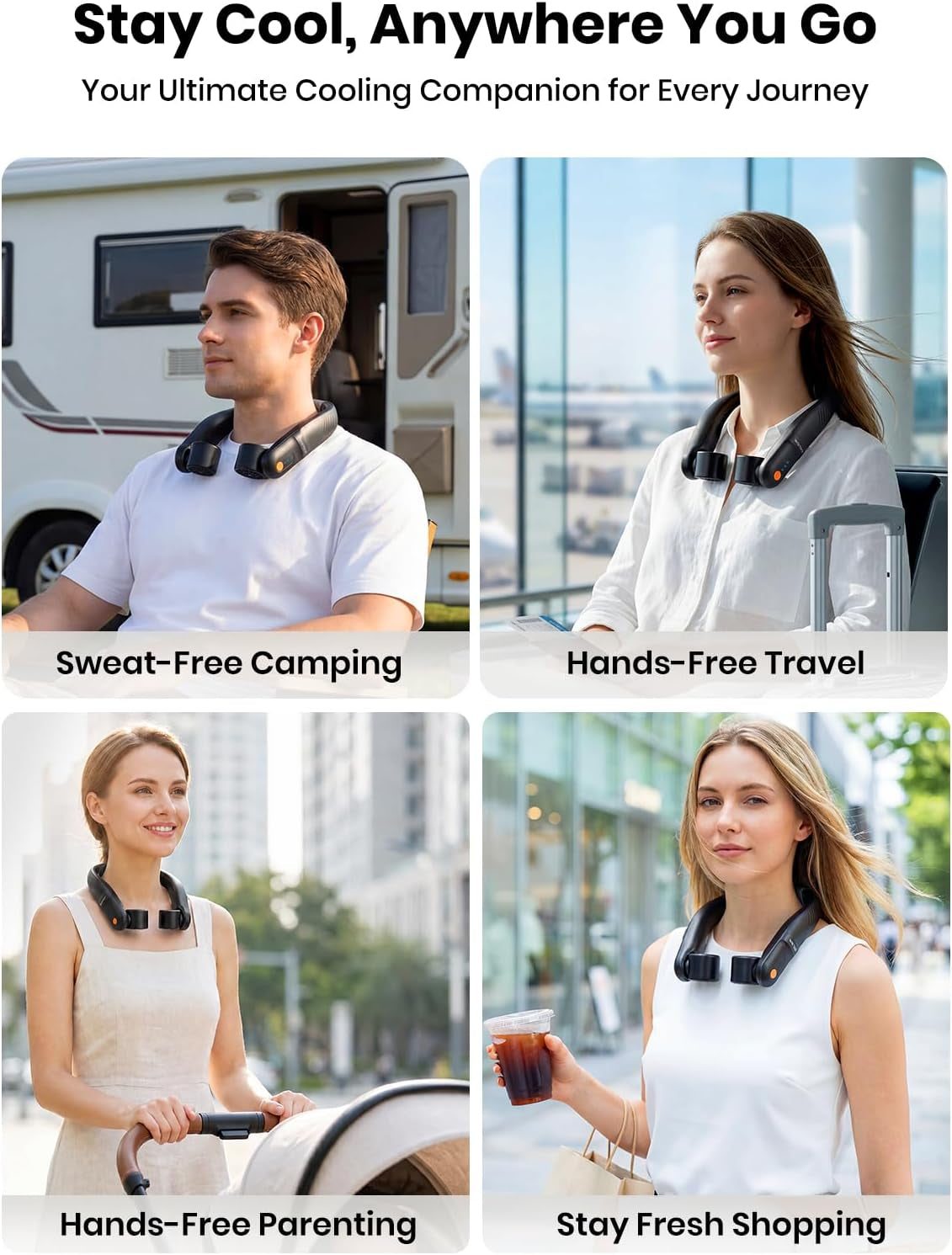 Portable Neck Fan, 5200Mah Rechargeable up to 15H, Hands-Free Wearable Fan with Dual Rotatable Vents & 60° Adjustable Airflow for Office, Travel, Camping & Outdoor