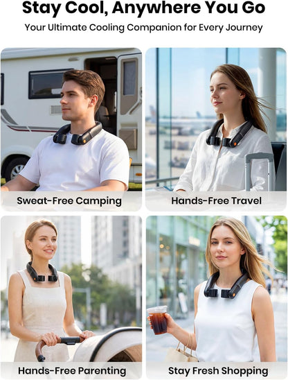Portable Neck Fan, 5200Mah Rechargeable up to 15H, Hands-Free Wearable Fan with Dual Rotatable Vents & 60° Adjustable Airflow for Office, Travel, Camping & Outdoor