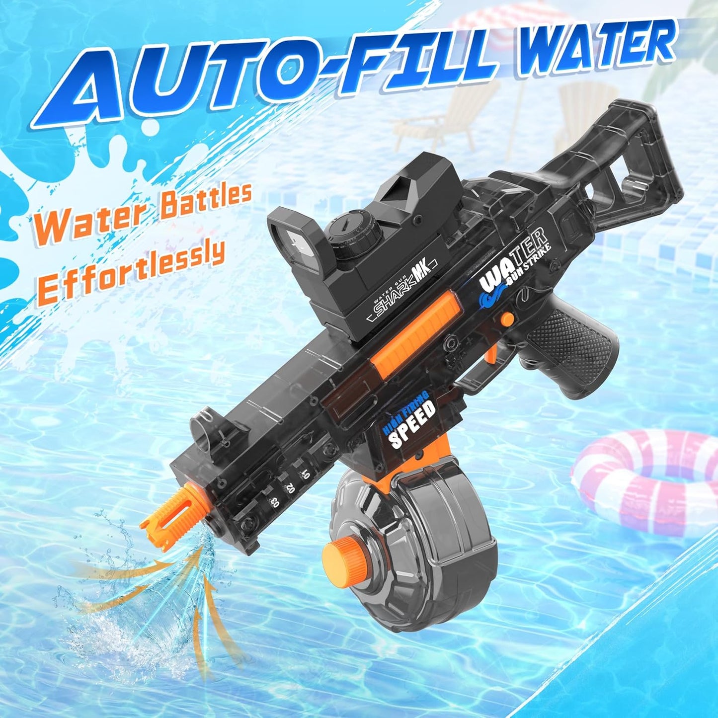 2 Pack Electric Water Guns for Adults & Kids, Automatic Squirt Guns with 32Ft Long Range, 300 Water Shots, LED Light, Summer Outdoor Swimming Pool Water Toys, Gray and Blue