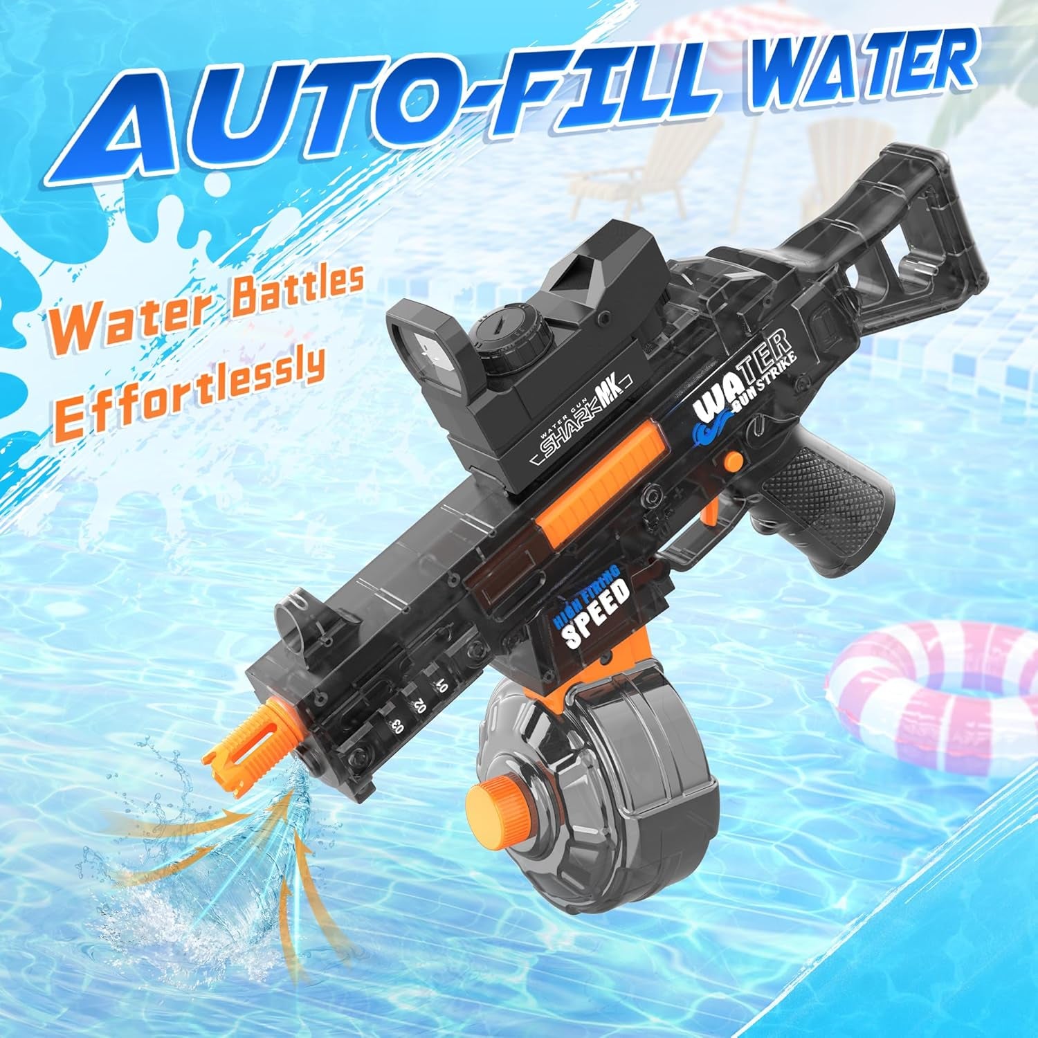 2 Pack Electric Water Guns for Adults & Kids, Automatic Squirt Guns with 32Ft Long Range, 300 Water Shots, LED Light, Summer Outdoor Swimming Pool Water Toys, Gray and Blue