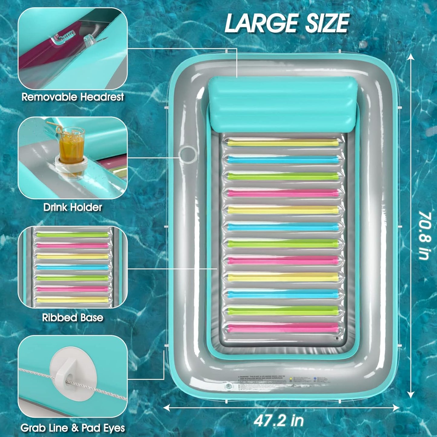 4 in 1 Inflatable Tanning Pool Lounger Float - Sunbathing Lounge Floatie Raft Toys, Water Filled Tanning Bed Mat Pad Blow up Kiddie Pool with Ball Pit for Adult, Kids (L)