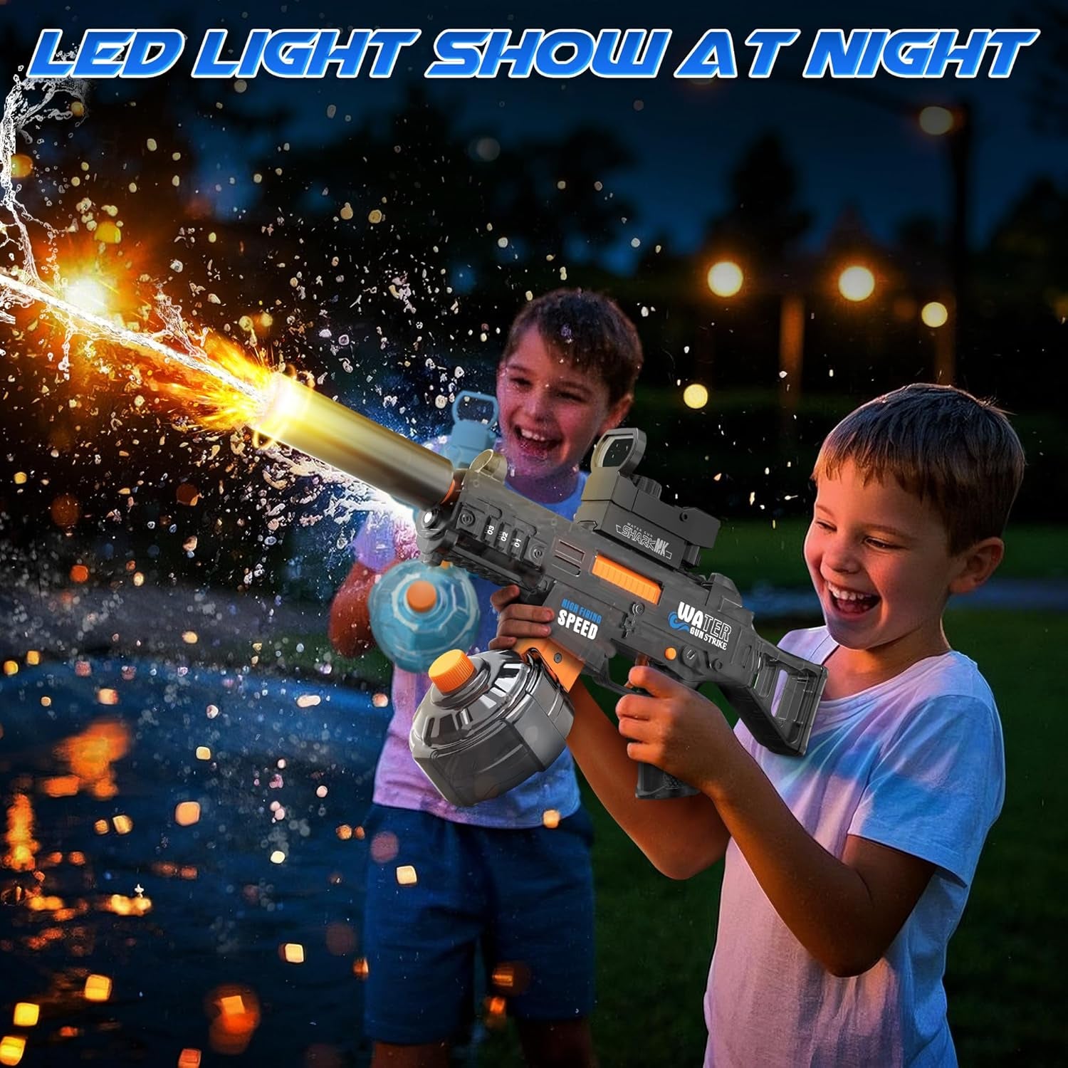 2 Pack Electric Water Guns for Adults & Kids, Automatic Squirt Guns with 32Ft Long Range, 300 Water Shots, LED Light, Summer Outdoor Swimming Pool Water Toys, Gray and Blue